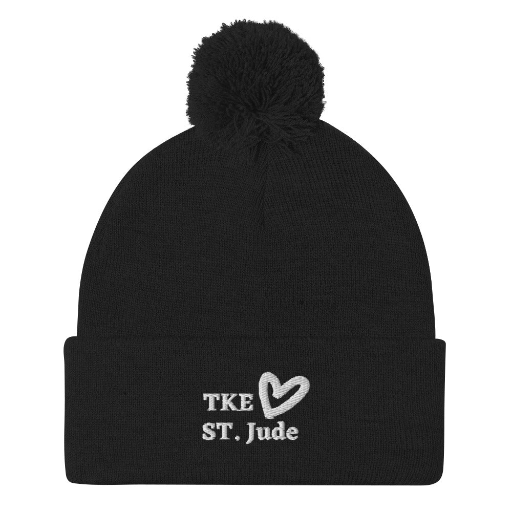 TKE White Logo Pom-Pom Beanie